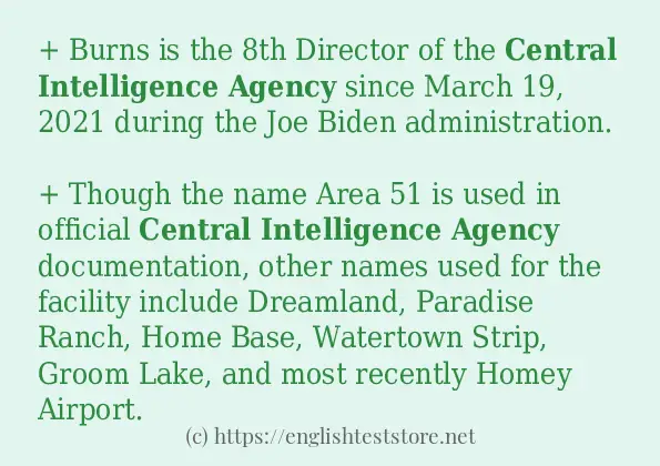 Central Intelligence Agency - example sentences