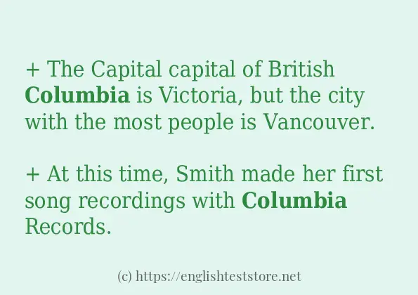 Example sentences of columbia
