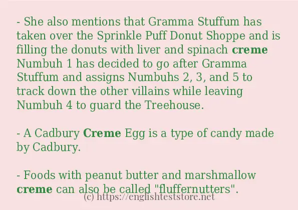Example sentences of creme
