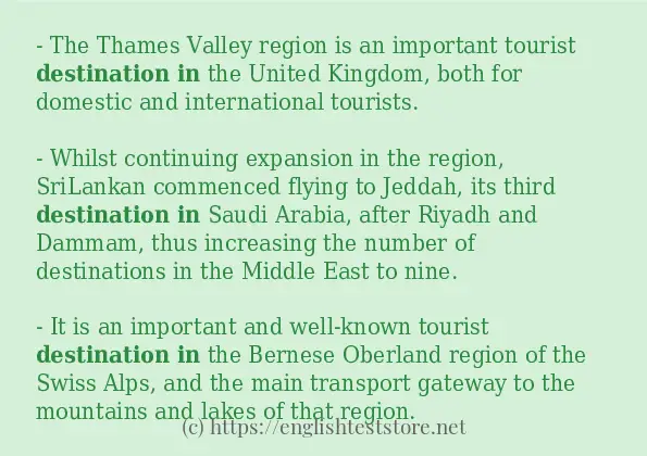 Example sentences of destination in