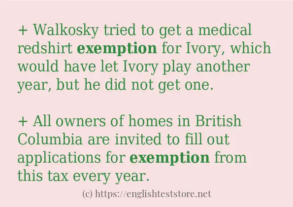 Example sentences of exemption