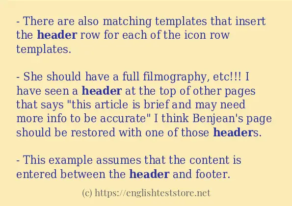 Example sentences of header