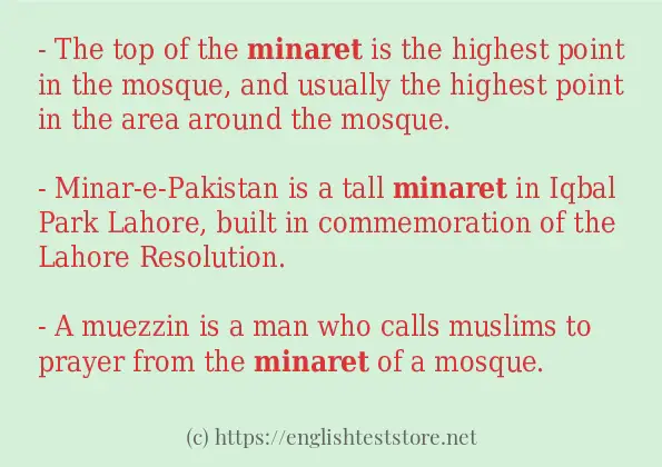 Example sentences of minaret