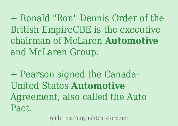 Example uses in sentence of automotive
