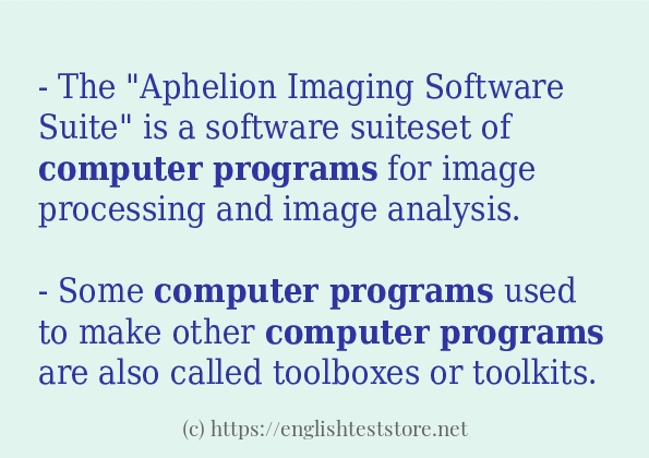 Example uses in sentence of computer programs