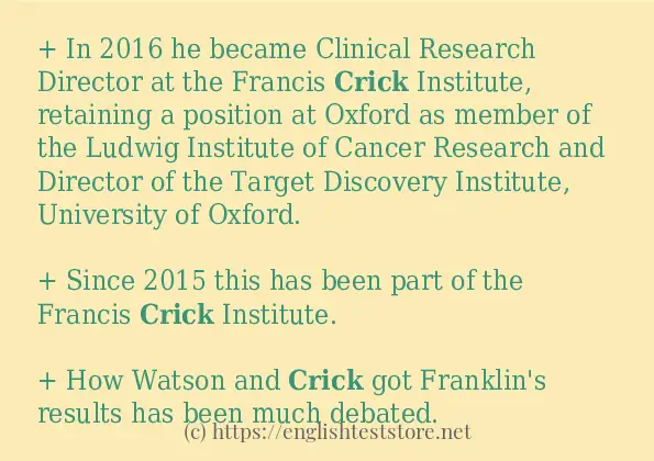 Example uses in sentence of crick Example uses in sentence of crick