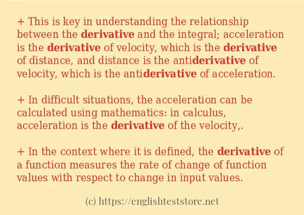 Example uses in sentence of derivative