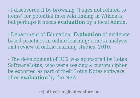 Example uses in sentence of evaluation