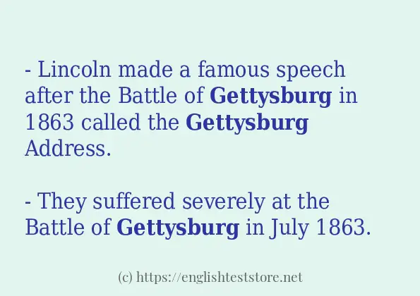 Example uses in sentence of gettysburg
