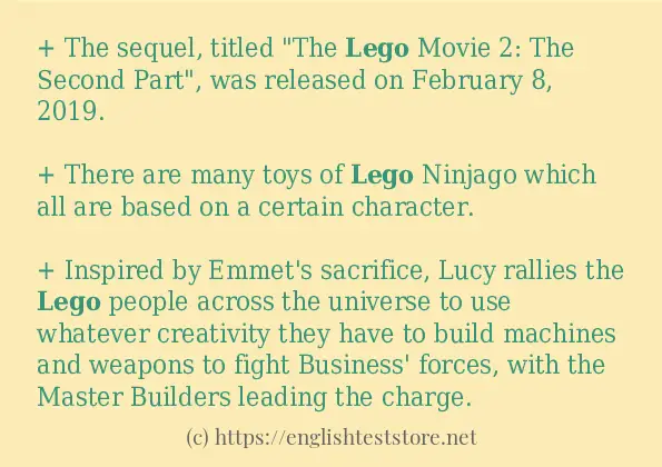 Example uses in sentence of lego