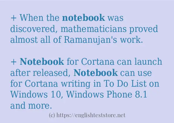 Example uses in sentence of notebook