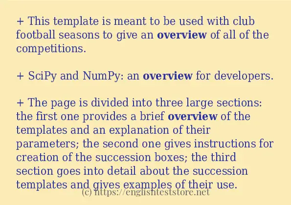 Example uses in sentence of overview