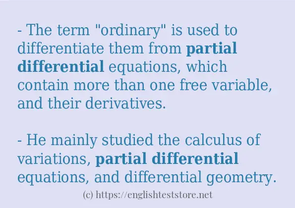 Example uses in sentence of partial differential