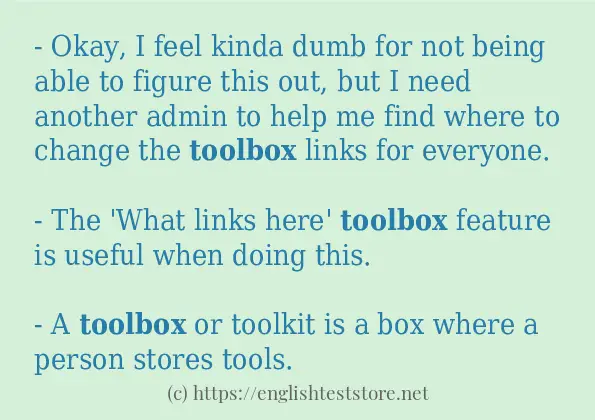 Example uses in sentence of toolbox