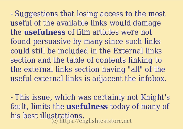 Example uses in sentence of usefulness