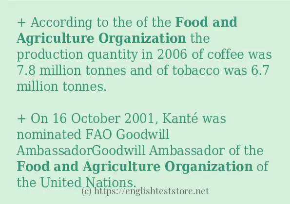 Food and agriculture organization in sentences?