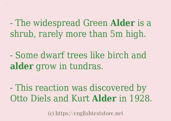 How to use in sentence of alder
