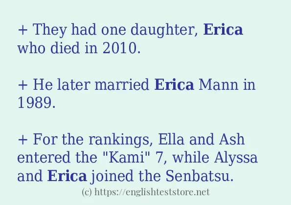 How to use in sentence of erica