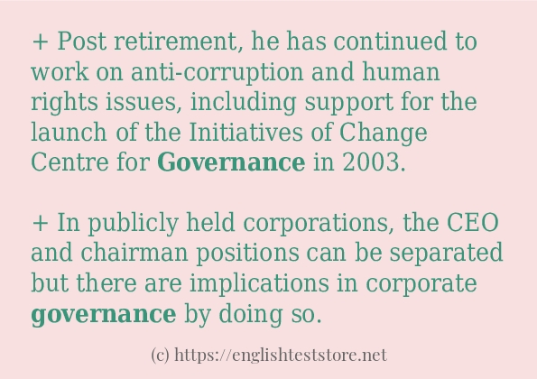 How to use in sentence of governance How to use in sentence of governance