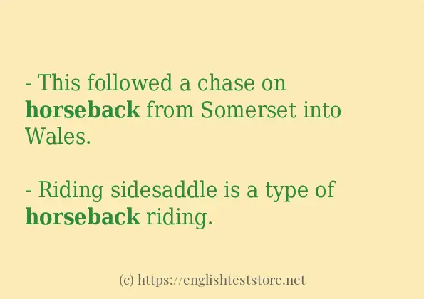 How to use in sentence of horseback