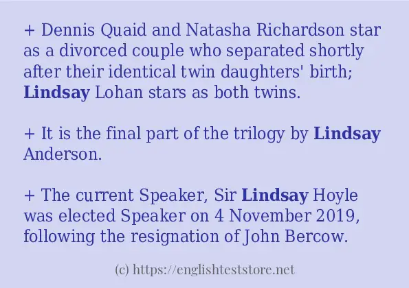 How to use in sentence of lindsay