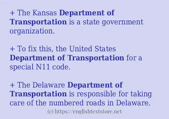 In-sentence examples of Department of Transportation