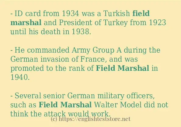 In sentence examples of Field marshal