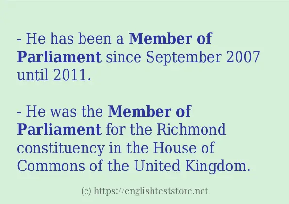 In sentence examples of Member of parliament