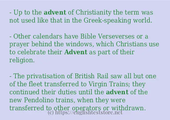 In sentence examples of advent