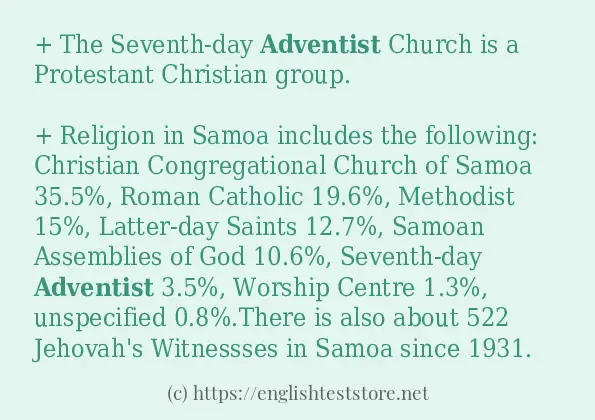 In-sentence examples of adventist