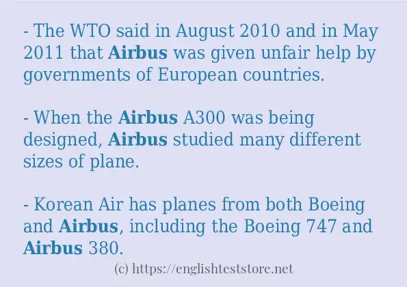 In sentence examples of airbus