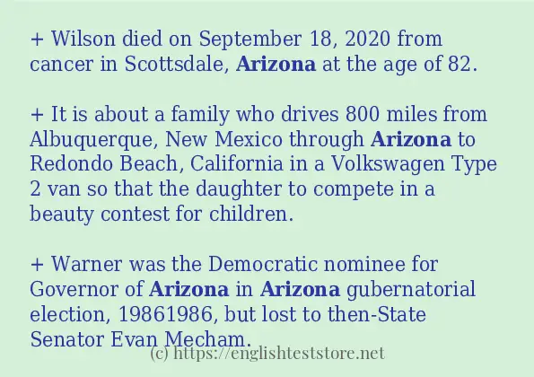 In sentence examples of arizona