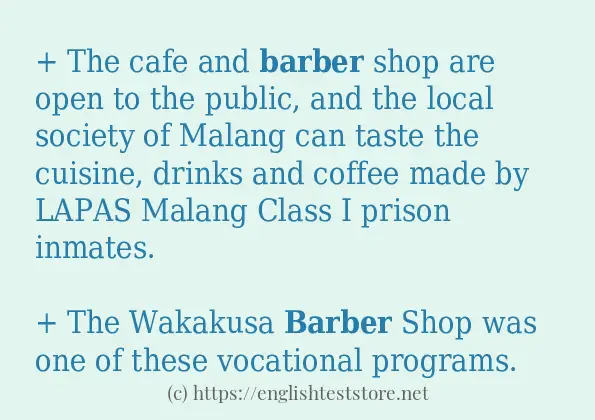 In sentence examples of barber