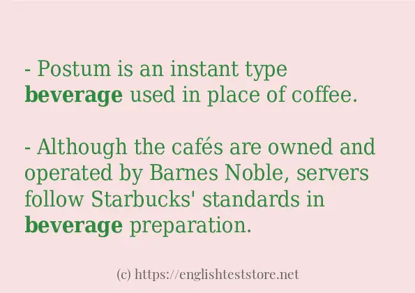 In sentence examples of beverage