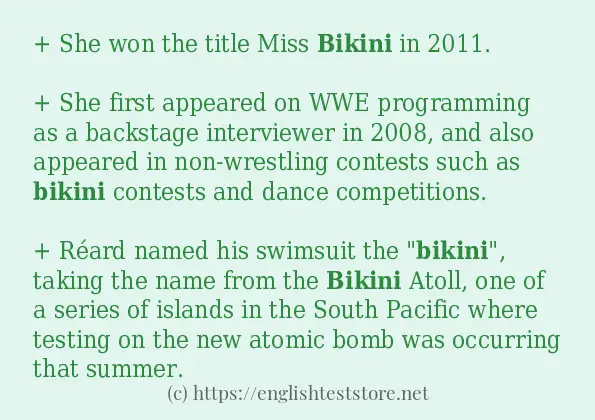 In sentence examples of bikini