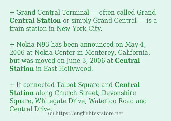 In sentence examples of central station