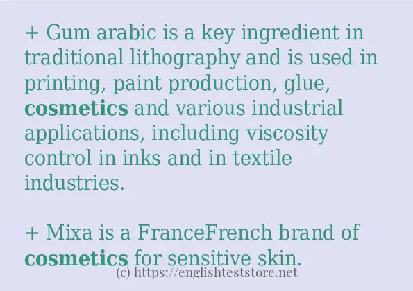 In sentence examples of cosmetics