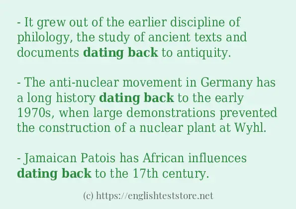 In-sentence examples of dating back