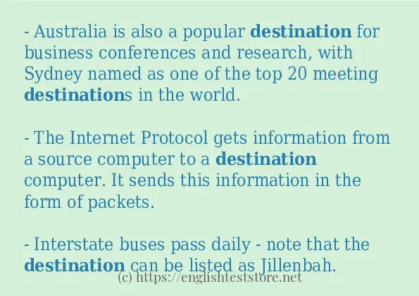 In sentence examples of destination