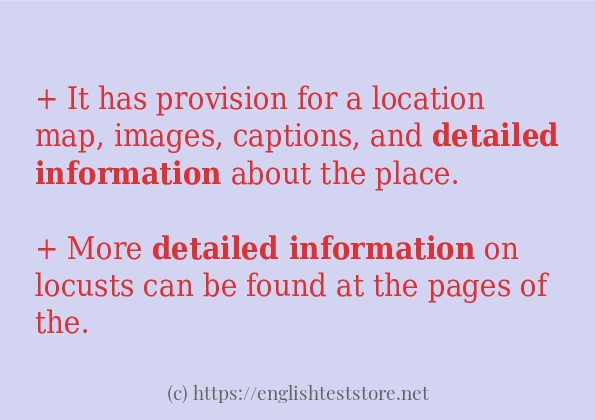 In sentence examples of detailed information