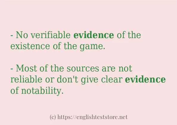 In sentence examples of evidence