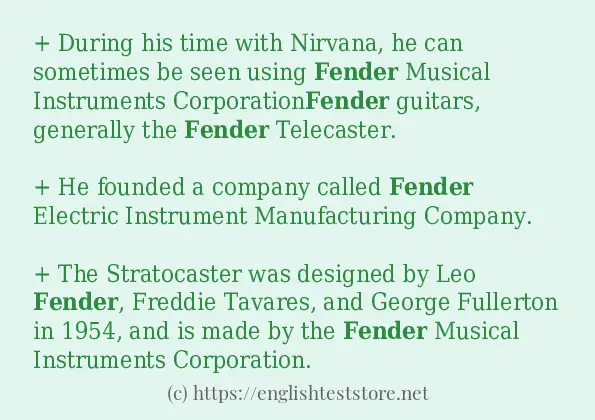 In sentence examples of fender