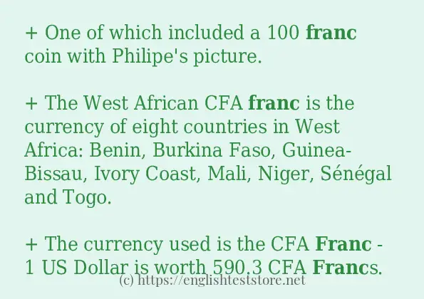 In sentence examples of franc