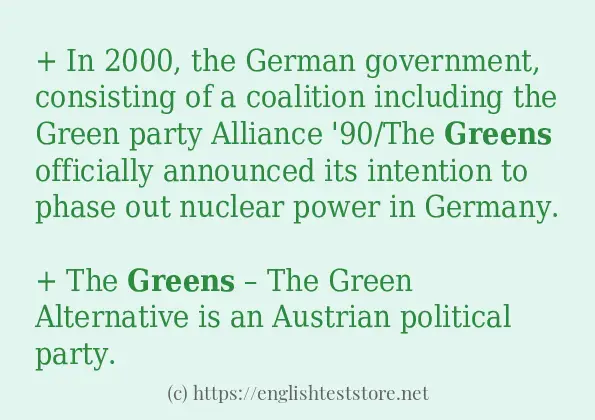 In sentence examples of greens