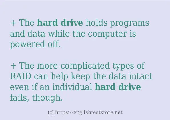 In sentence examples of hard drive