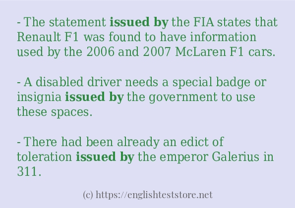 In sentence examples of issued by