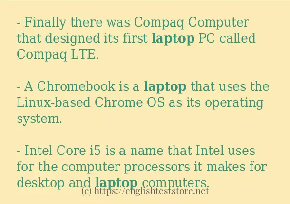 In sentence examples of laptop