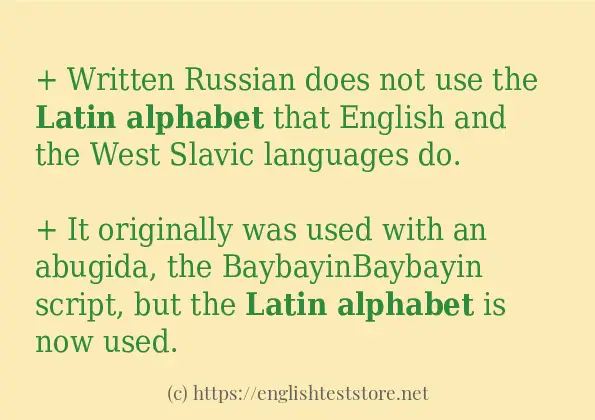 In sentence examples of latin alphabet