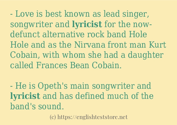 In-sentence examples of lyricist