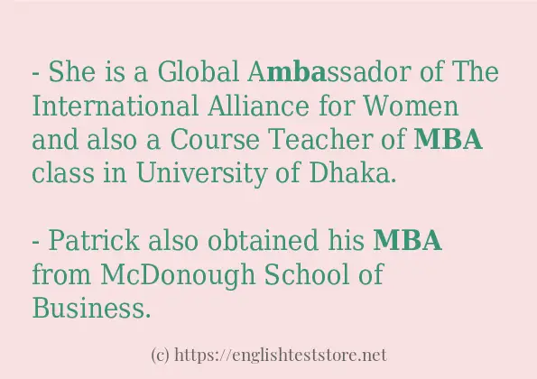 In-sentence examples of mba